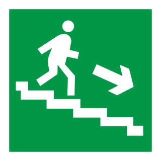 Знак на пластике светоотражающий E-13 «Направление к эвакуационному выходу по лестнице вниз» (направо) 