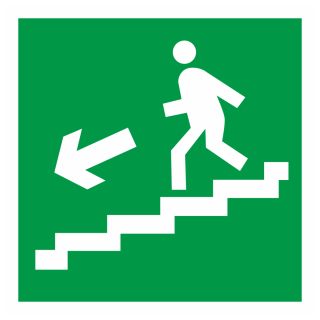 Знак на пластике светоотражающий E-14 «Направление к эвакуационному выходу по лестнице вниз» (налево) 