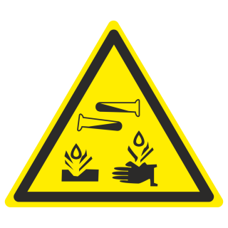 Знак на металле светоотражающий W-04 «Опасно. Едкие и коррозионные вещества»  