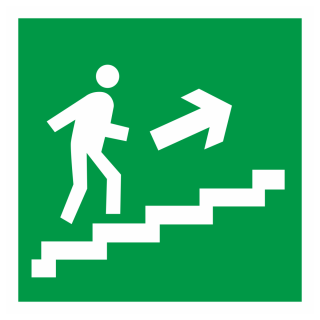 Знак на металле фотолюминесцентный E-15 «Направление к эвакуационному выходу (по лестнице вверх)»  