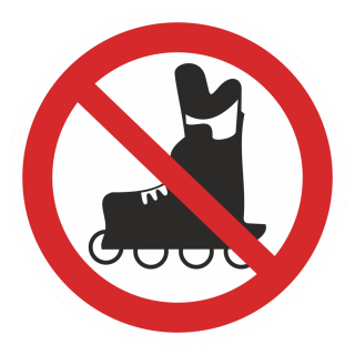 Знак на металле «Вход на роликах запрещен»  