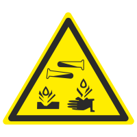 Знак на пленке фотолюминесцентный W-04 «Опасно. Едкие и коррозионные вещества»