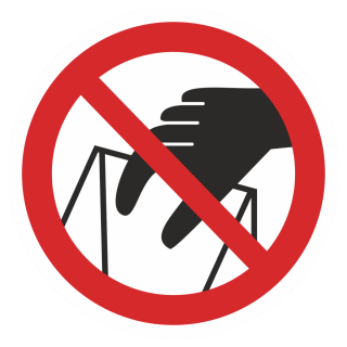 Знак на пластике фотолюминесцентный P-33 «Запрещается брать руками. Сыпучая масса (Непрочная упаковка)» 