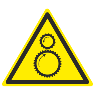 Знак на пластике фотолюминесцентный W-29 «Осторожно. Возможно затягивание между вращающимися элементами» 