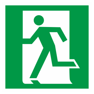 Знак на пленке E-01-01 «Выход здесь (левосторонний)»