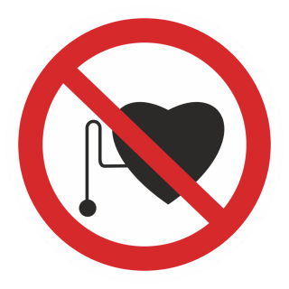 Знак на пластике P-11 «Запрещается работа (присутствие) людей со стимуляторами сердечной деятельности» 