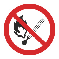 Знак на пленке фотолюминесцентный P-02 «Запрещается пользоваться открытым огнем»
