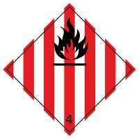Знак на металле 4.1 «Легковоспламеняющиеся твердые вещества, самореактивные вещества и десенсибилизированные взрывчатые вещества»  