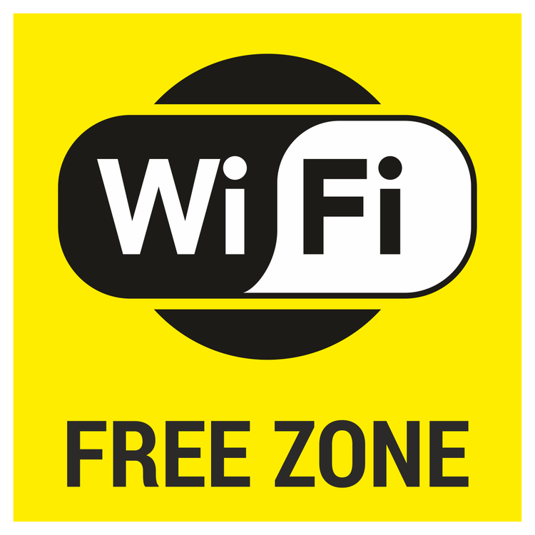Знак на металле «Wi-Fi free», жёлтый фон