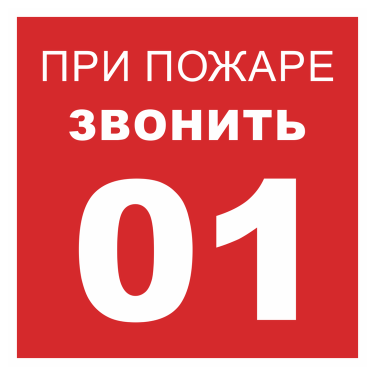 Знак на металле фотолюминесцентный «При пожаре звонить 01»